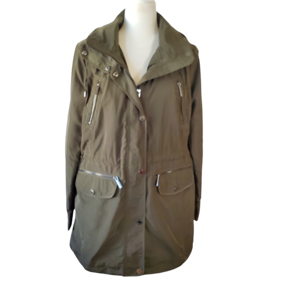Michael Kors Anorak Rain Coat Women Large Trench Hood Utility‎ Gorpcore - Picture 2 of 16